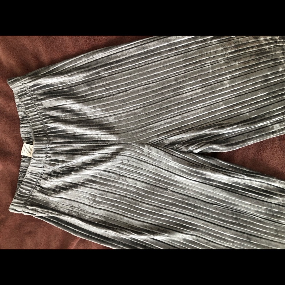 Silver Velvet Straight Leg High Waisted Ribbed Pant